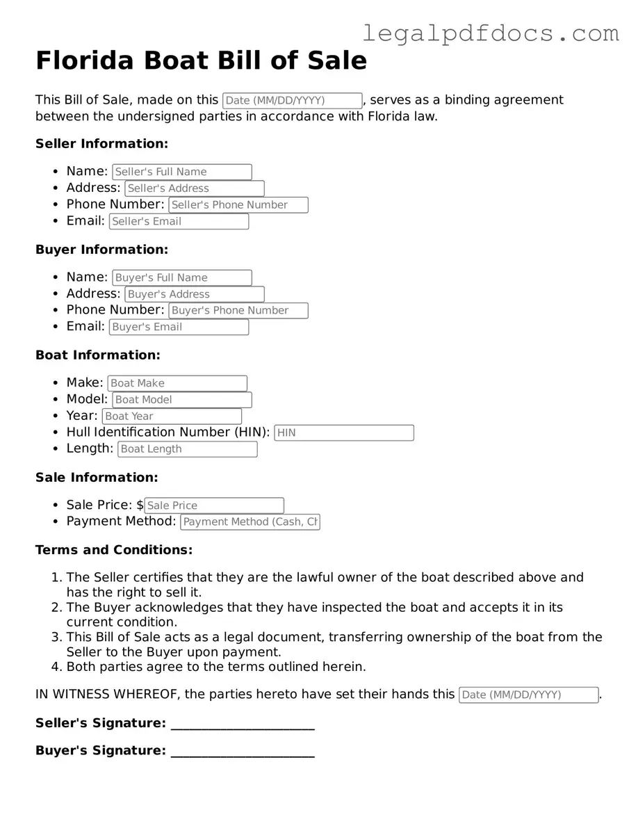 Official Boat Bill of Sale Form for Florida
