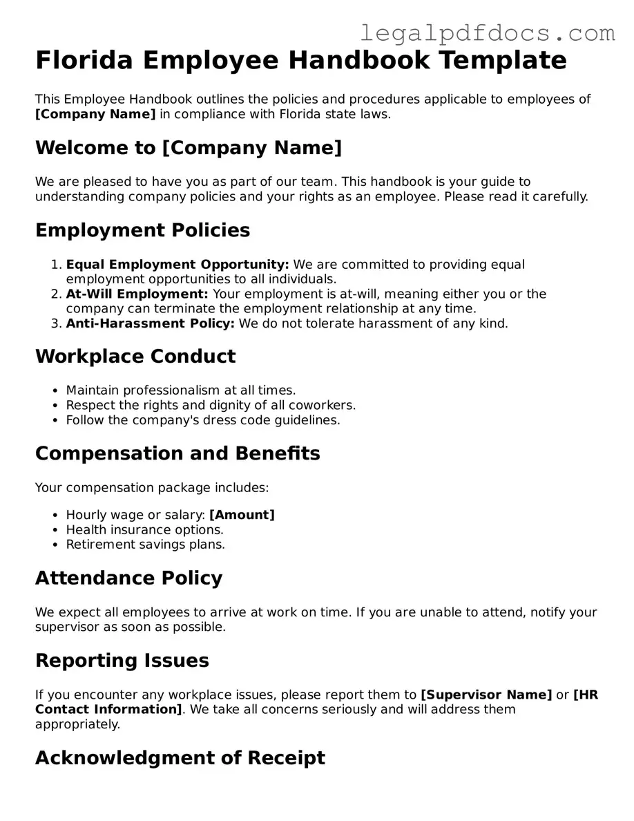 Official Employee Handbook Form for Florida
