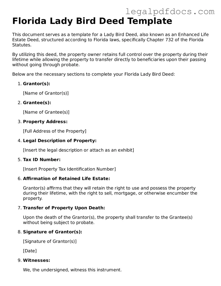 Official  Lady Bird Deed Form for Florida