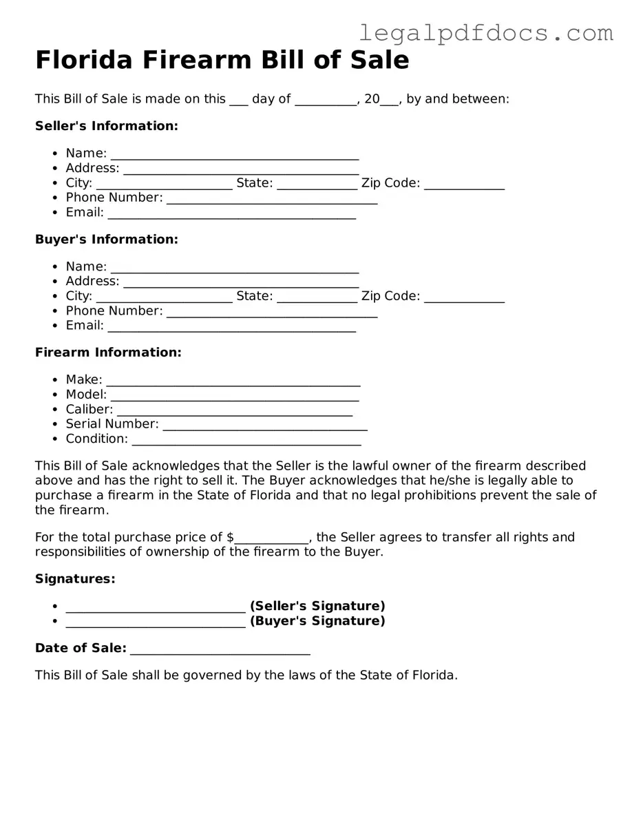 Official Firearm Bill of Sale Form for Florida
