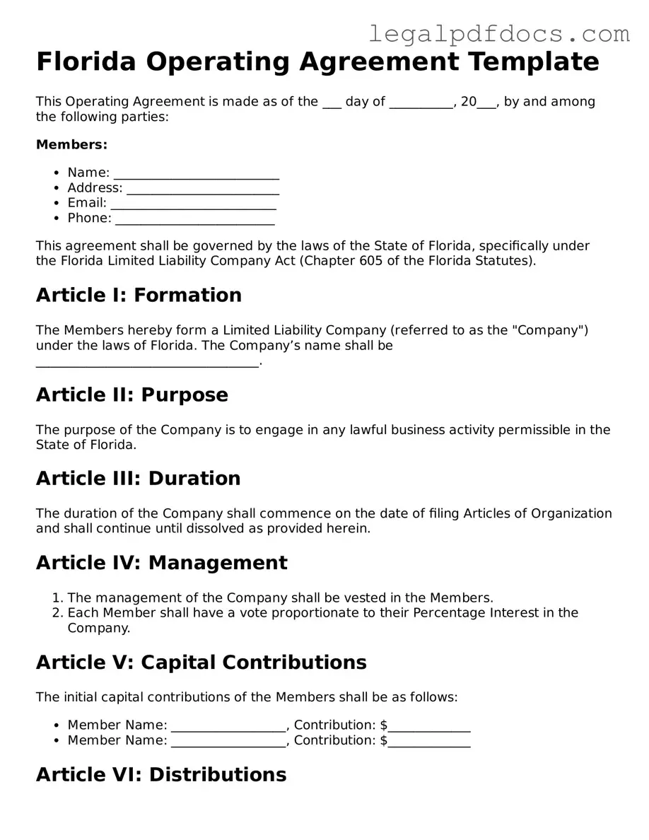 Official Operating Agreement Form for Florida