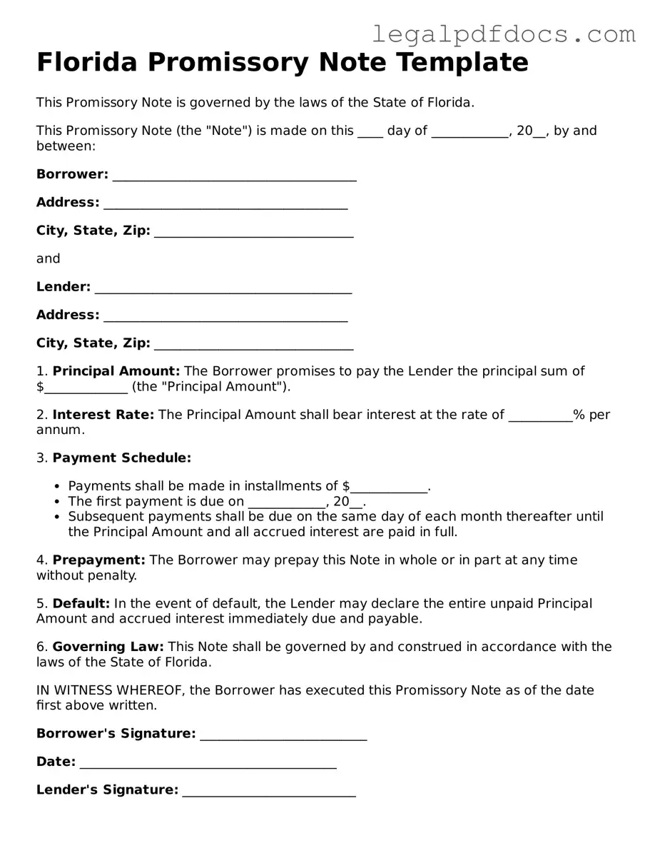 Official Promissory Note Form for Florida