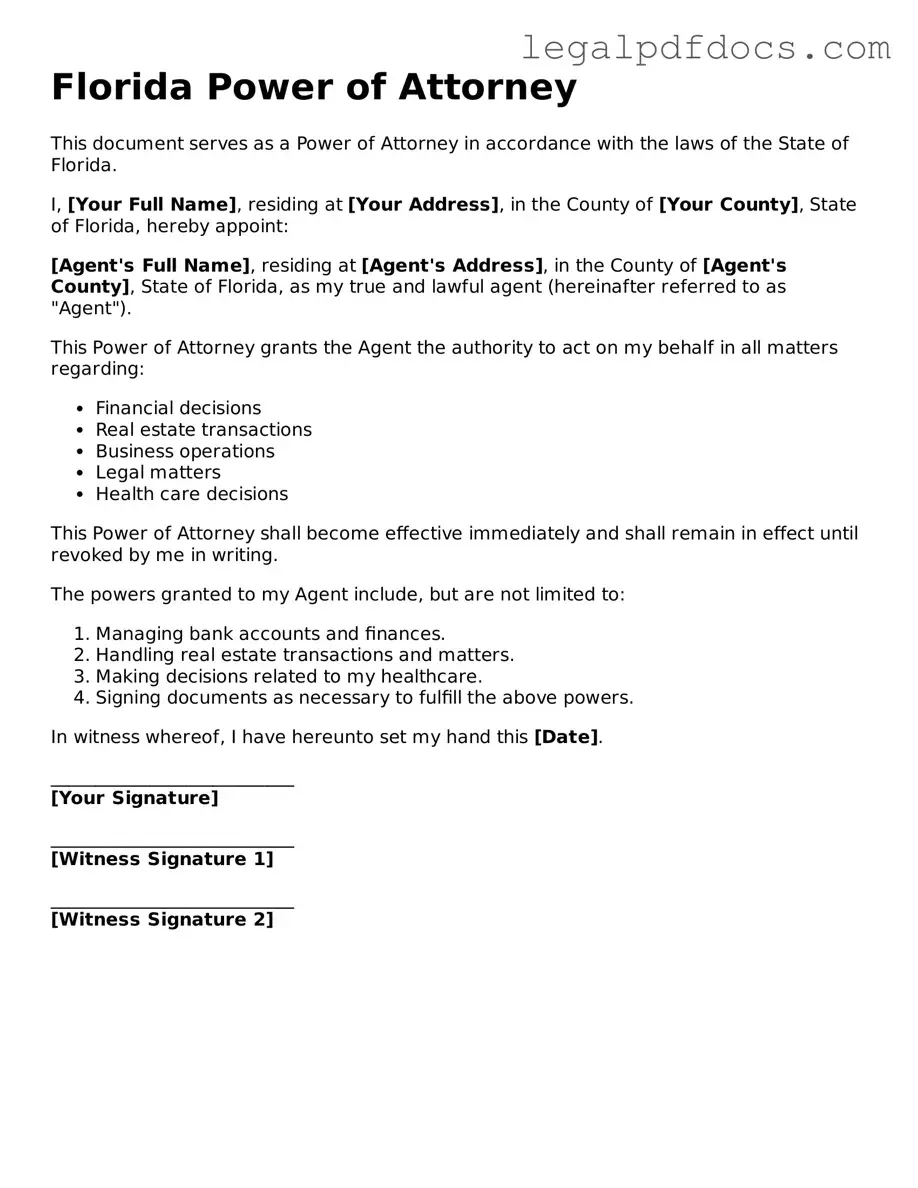 Official  Power of Attorney Form for Florida