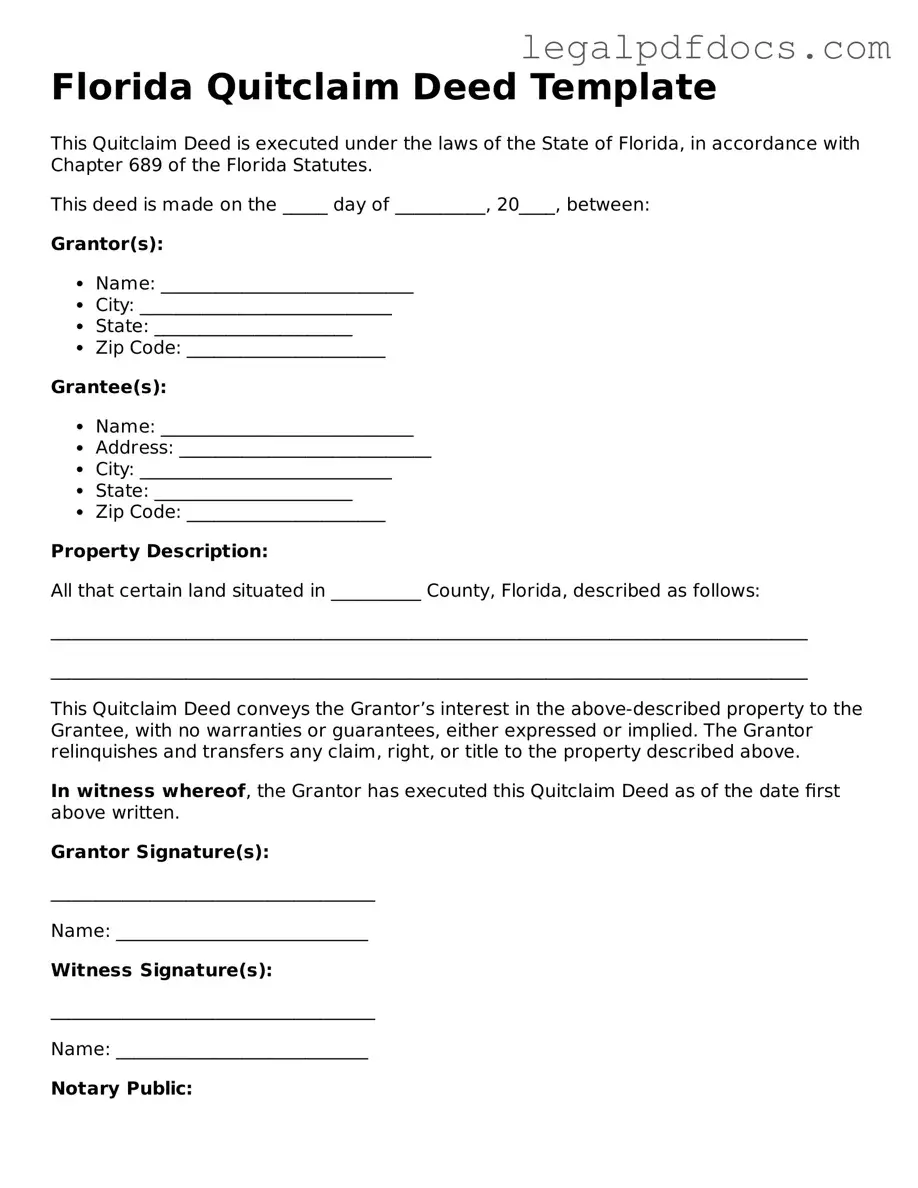 Official  Quitclaim Deed Form for Florida
