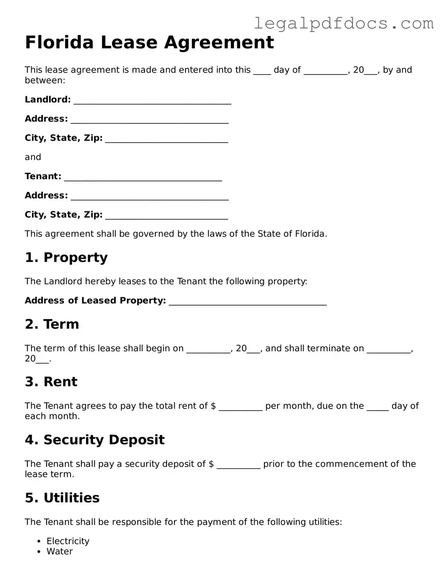 Official  Lease Agreement Form for Florida