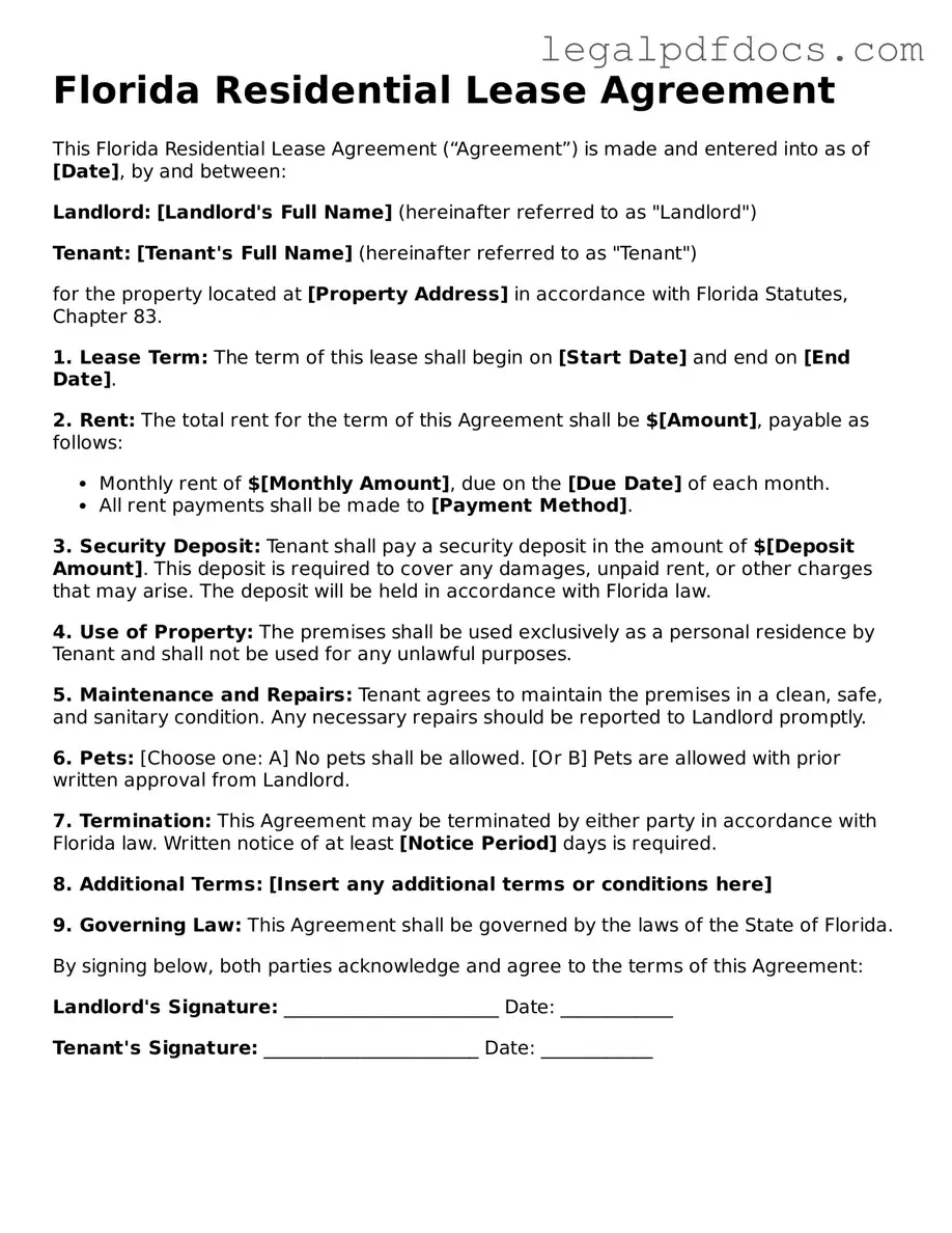 Official  Residential Lease Agreement Form for Florida