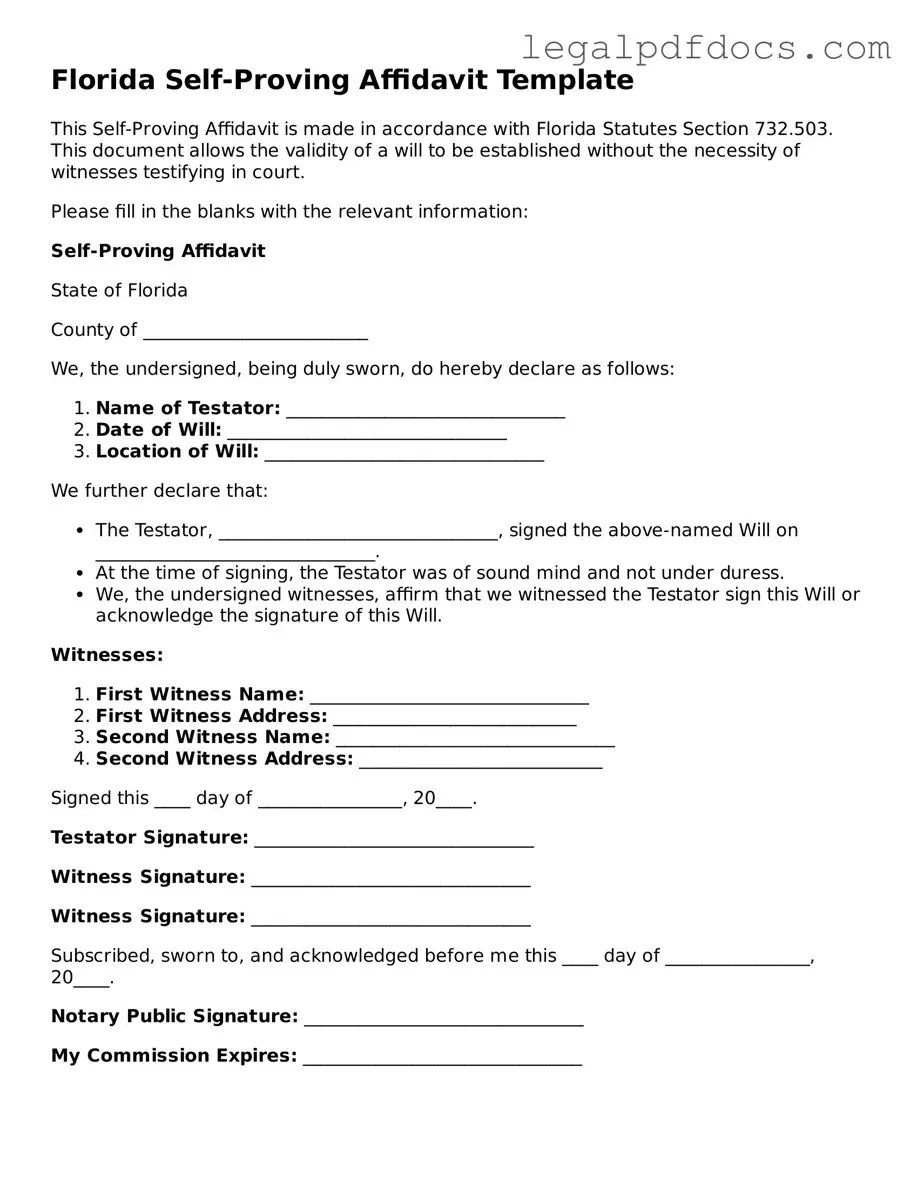 Official Self-Proving Affidavit Form for Florida