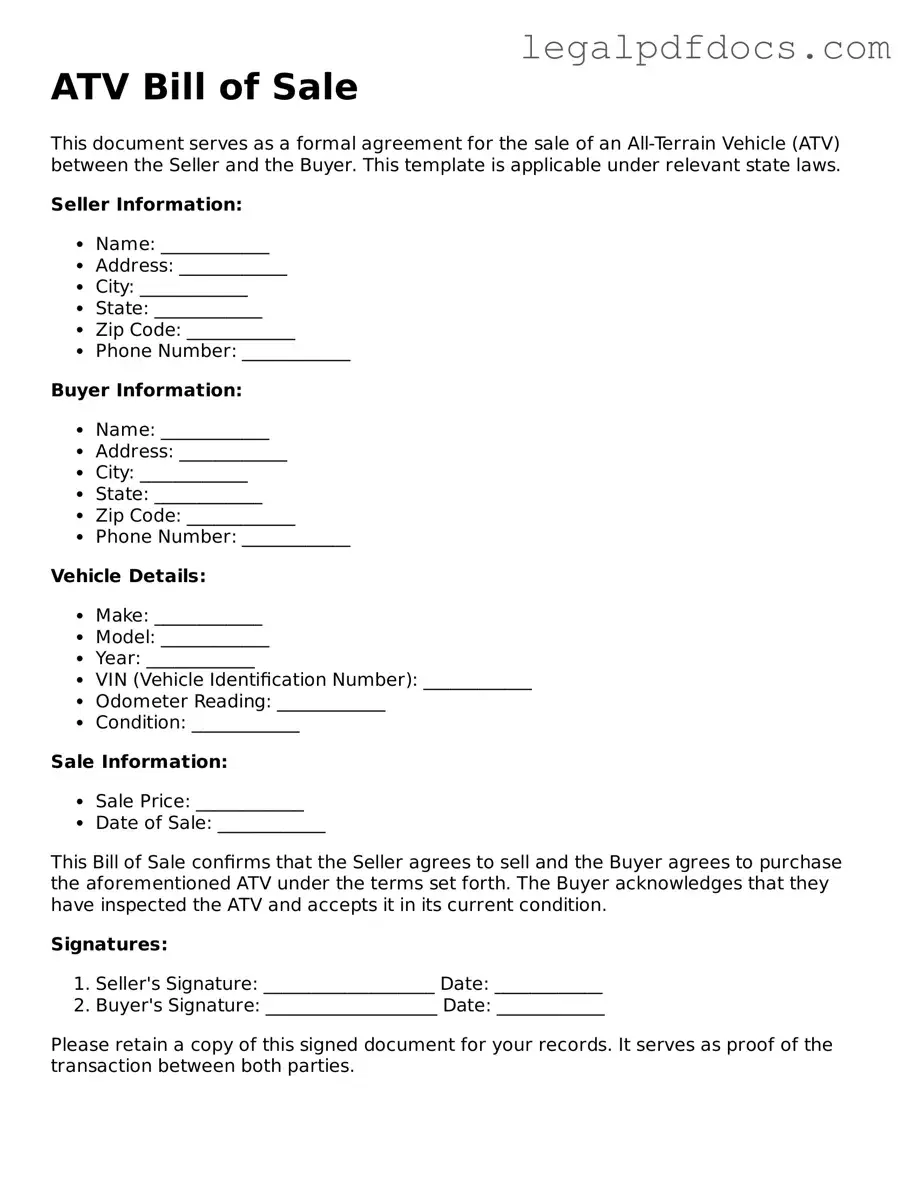 ATV Bill of Sale Template