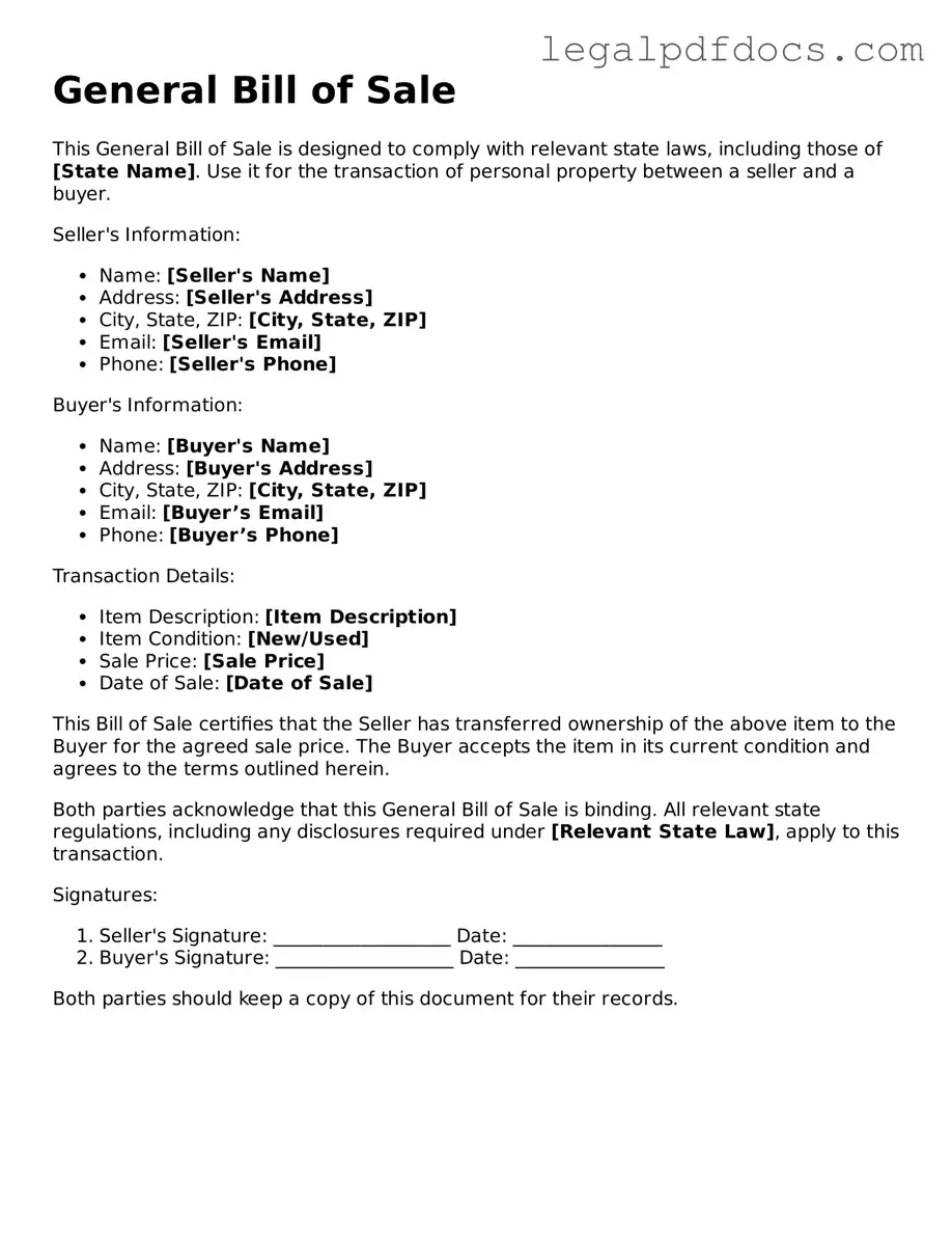 General Bill of Sale Template