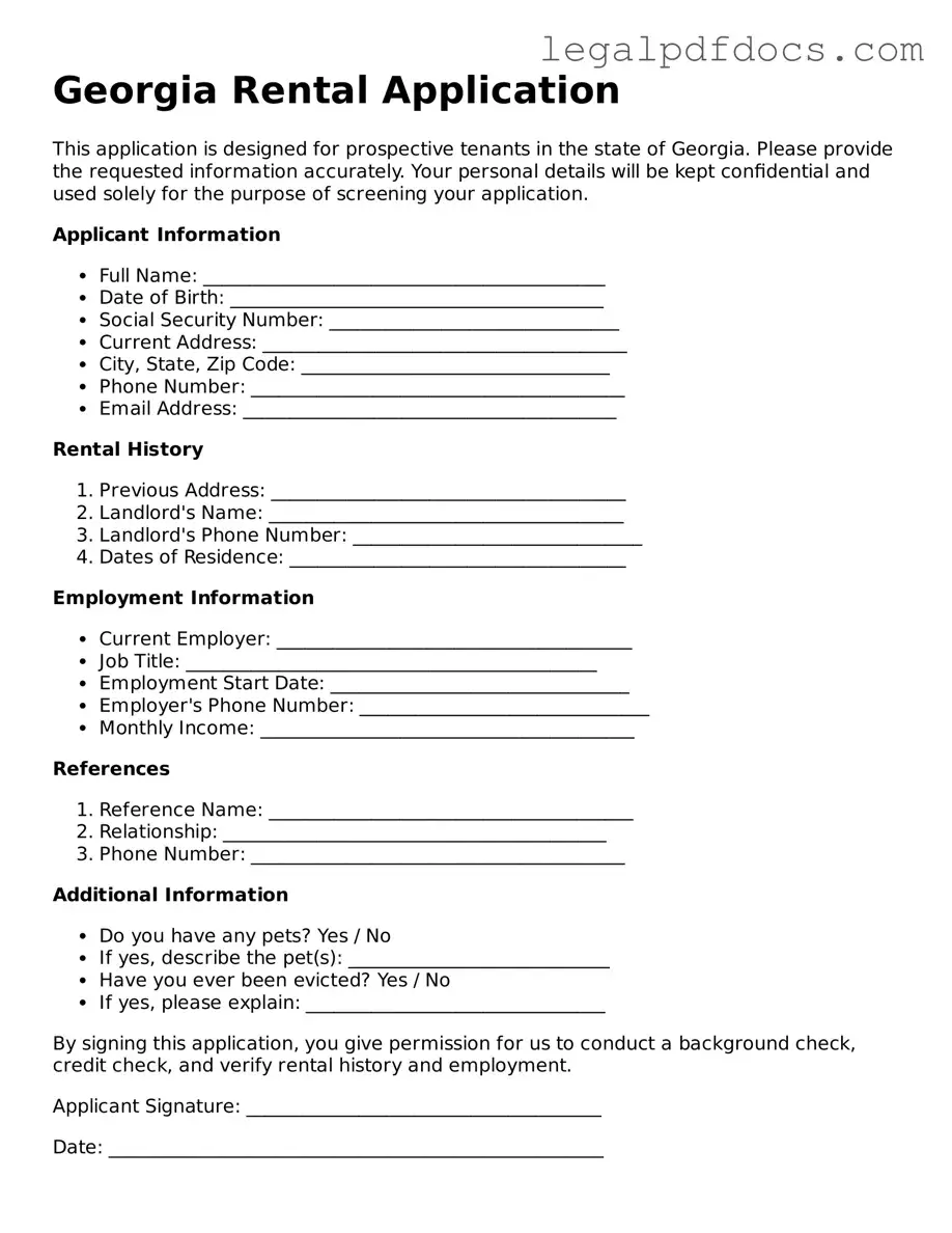 Official  Rental Application Form for Georgia
