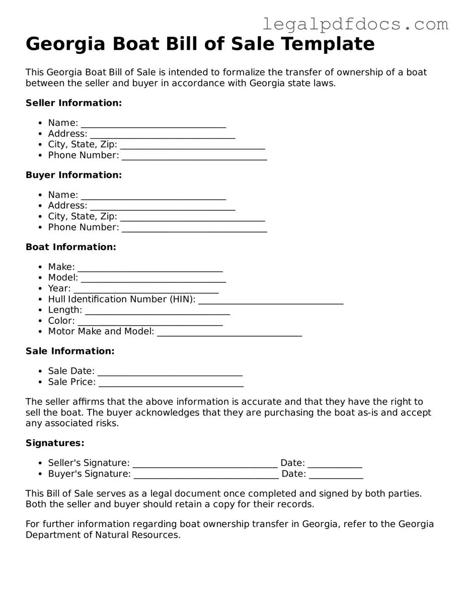 Official  Boat Bill of Sale Form for Georgia