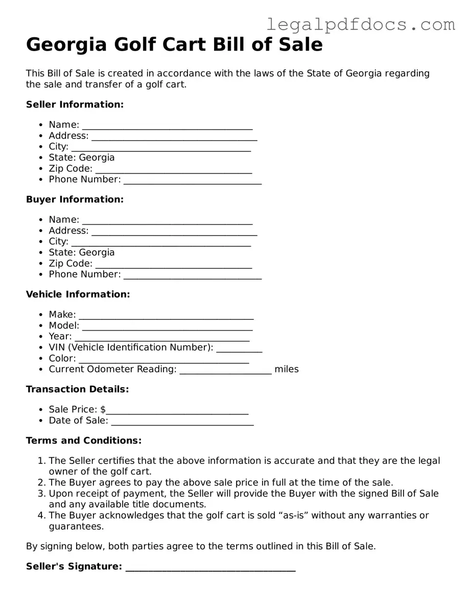 Official Golf Cart Bill of Sale Form for Georgia