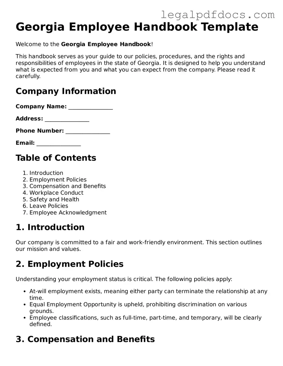 Official  Employee Handbook Form for Georgia
