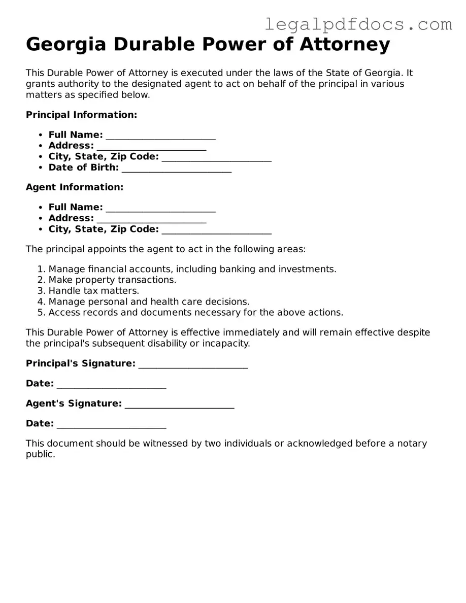 Official  Durable Power of Attorney Form for Georgia