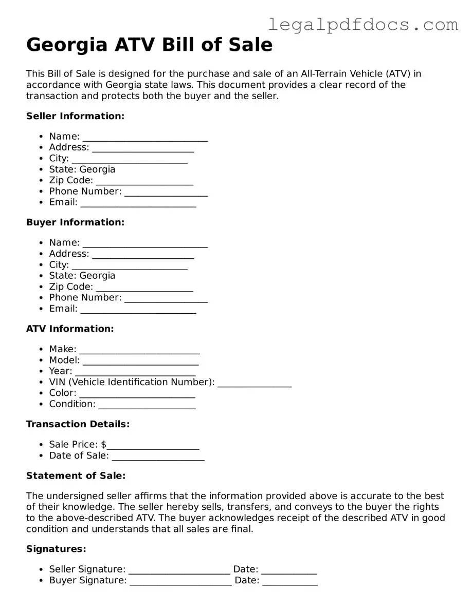Official  ATV Bill of Sale Form for Georgia
