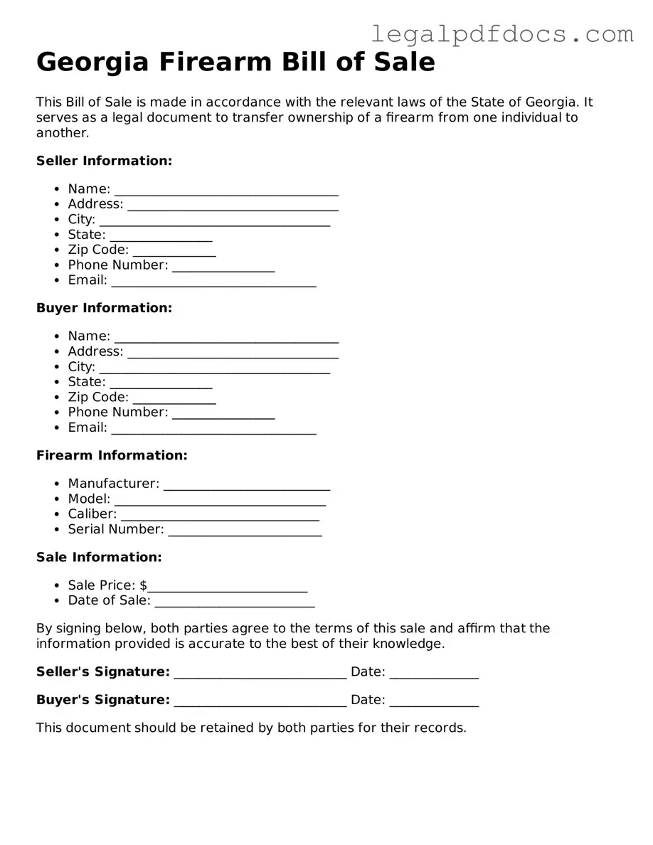 Official  Firearm Bill of Sale Form for Georgia