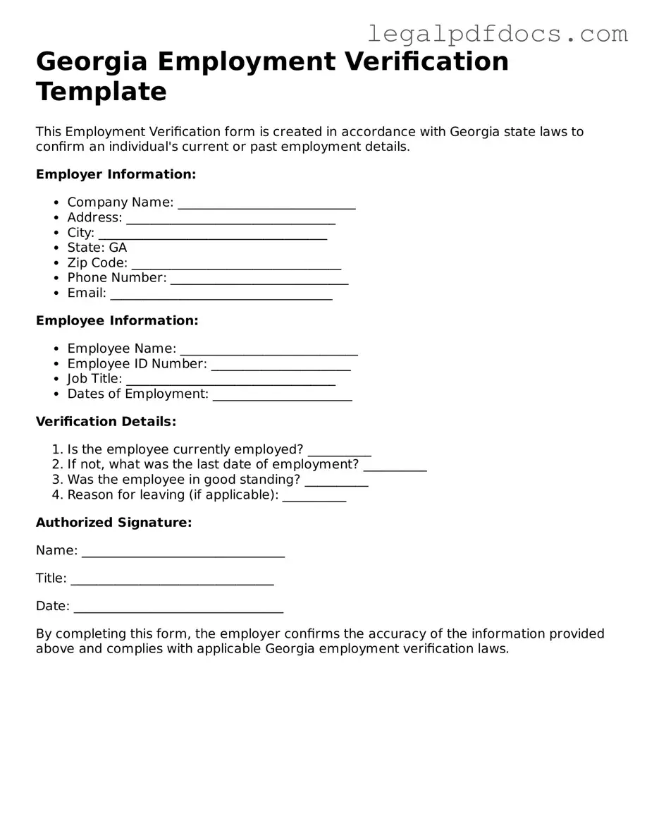 Official  Employment Verification Form for Georgia
