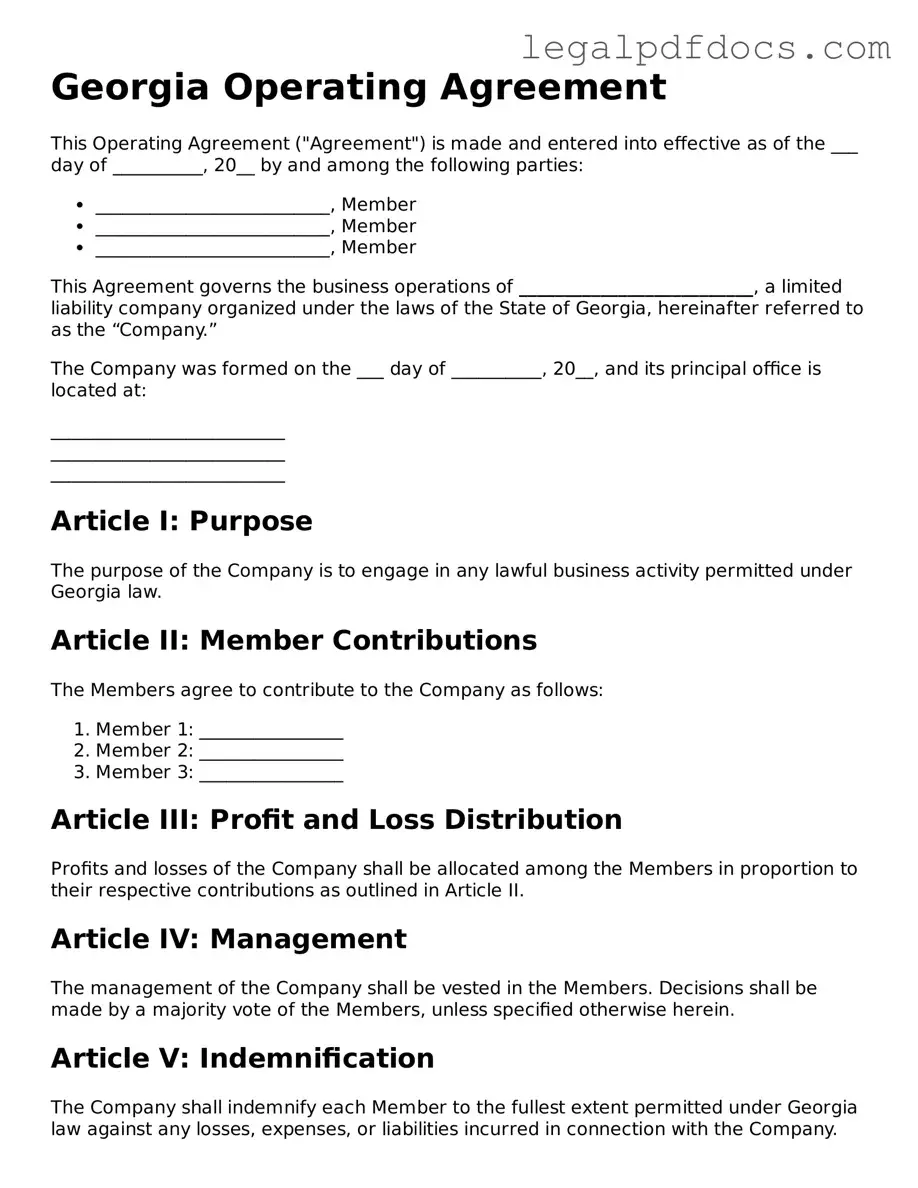 Official Operating Agreement Form for Georgia