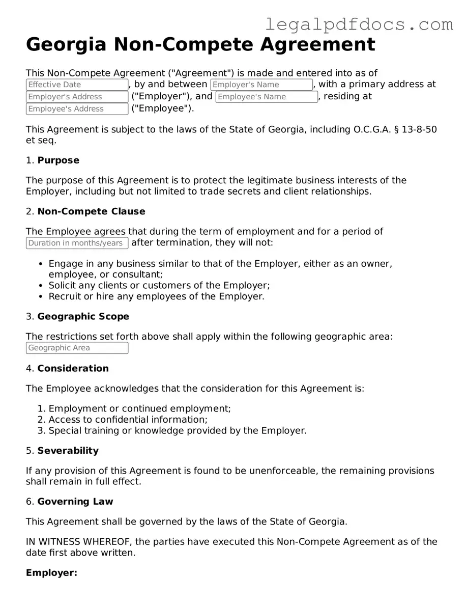 Official Non-compete Agreement Form for Georgia