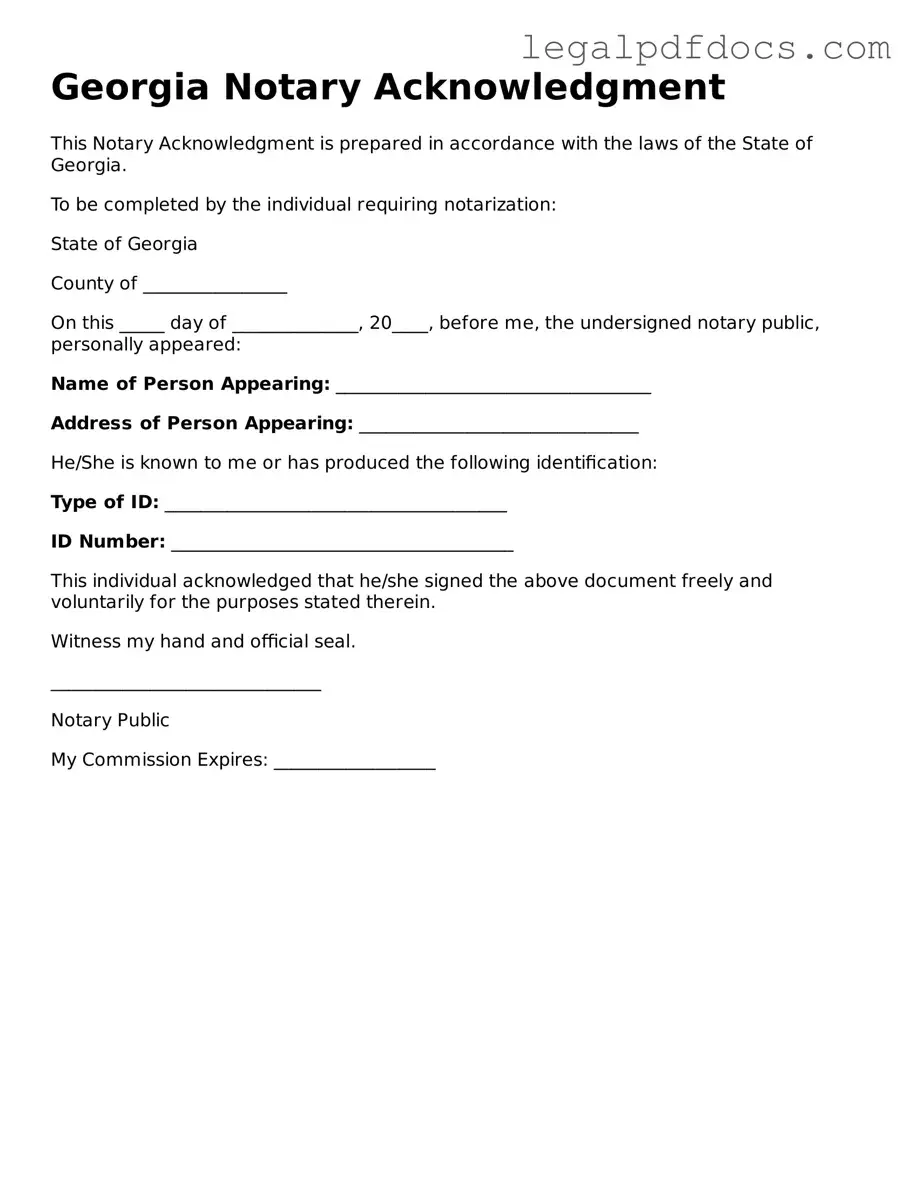 Official  Notary Acknowledgement Form for Georgia