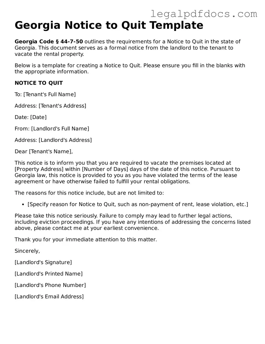 Official  Notice to Quit Form for Georgia