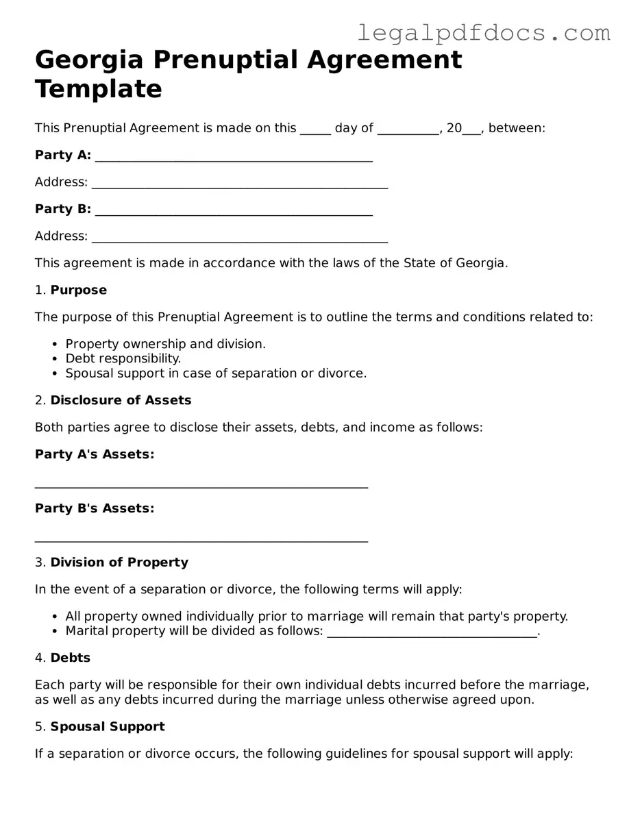 Official  Prenuptial Agreement Form for Georgia