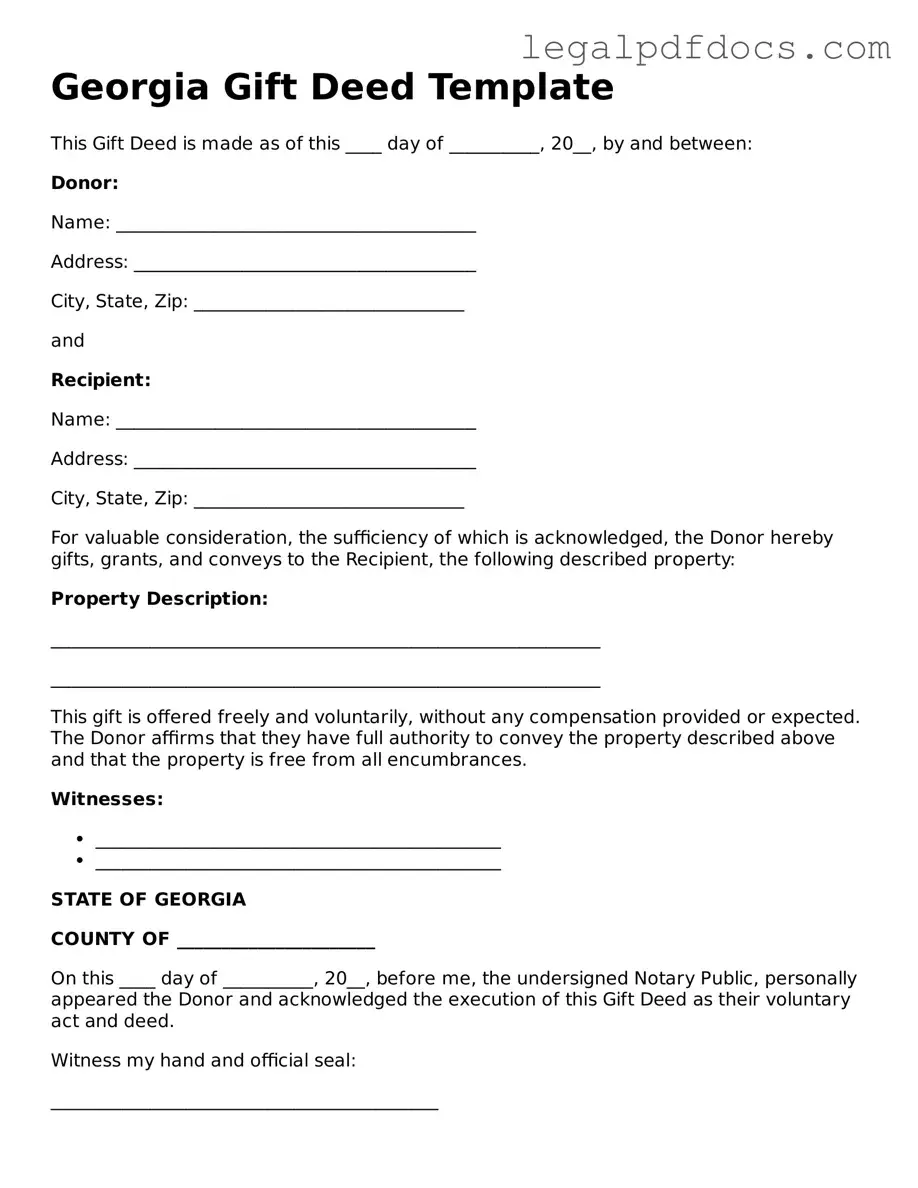 Official  Gift Deed Form for Georgia