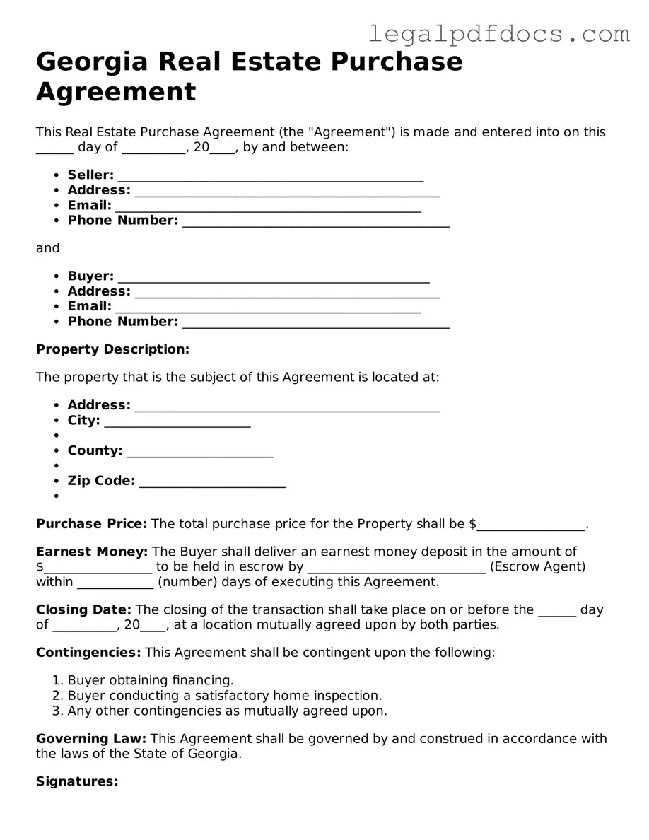 Official Real Estate Purchase Agreement Form for Georgia