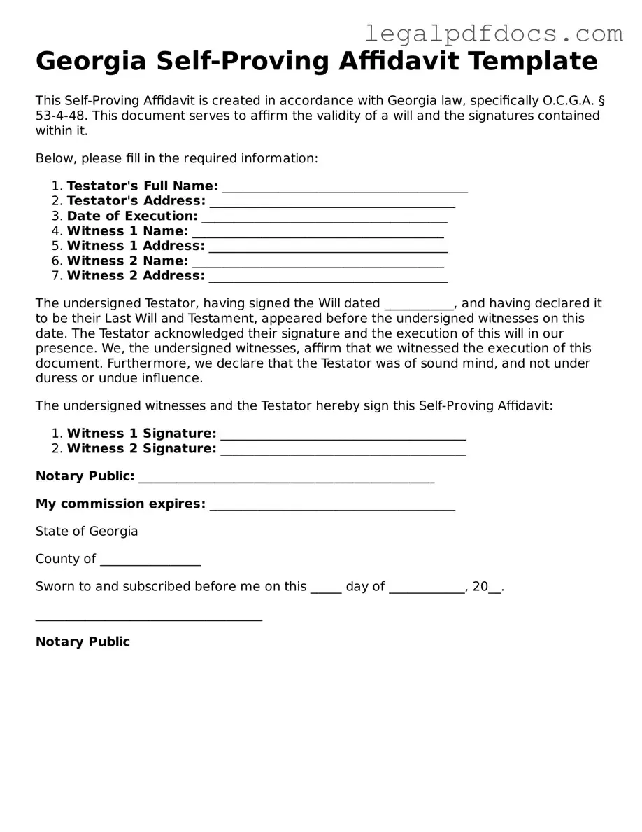 Official Self-Proving Affidavit Form for Georgia