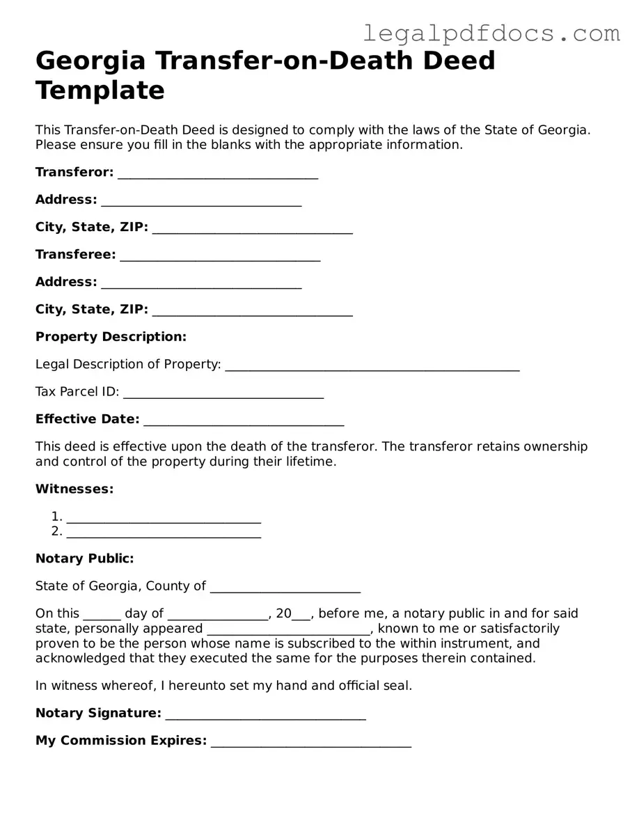 Official Transfer-on-Death Deed Form for Georgia