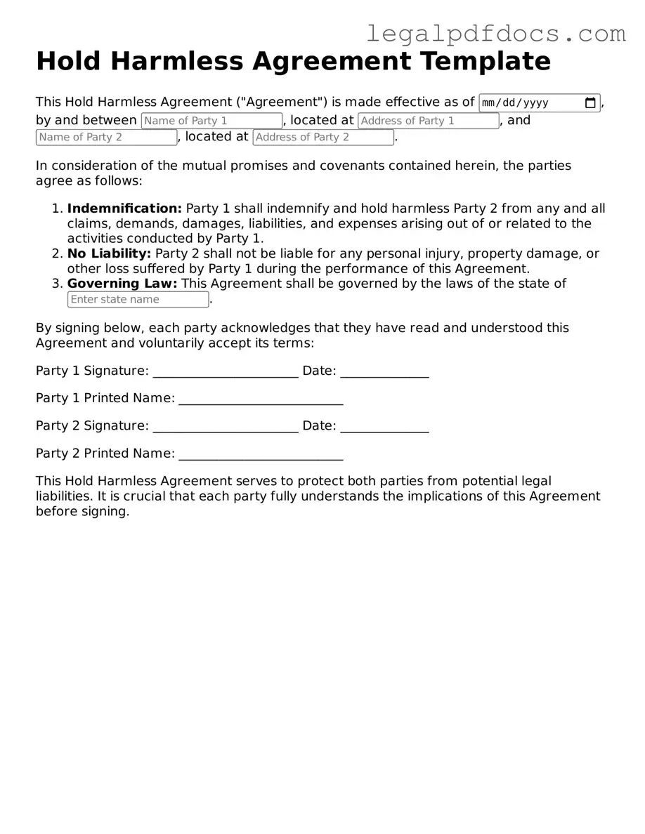 Hold Harmless Agreement Template