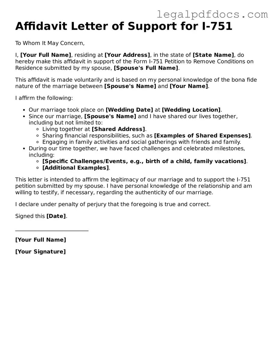 Affidavit Letter of Support for I-751 Template