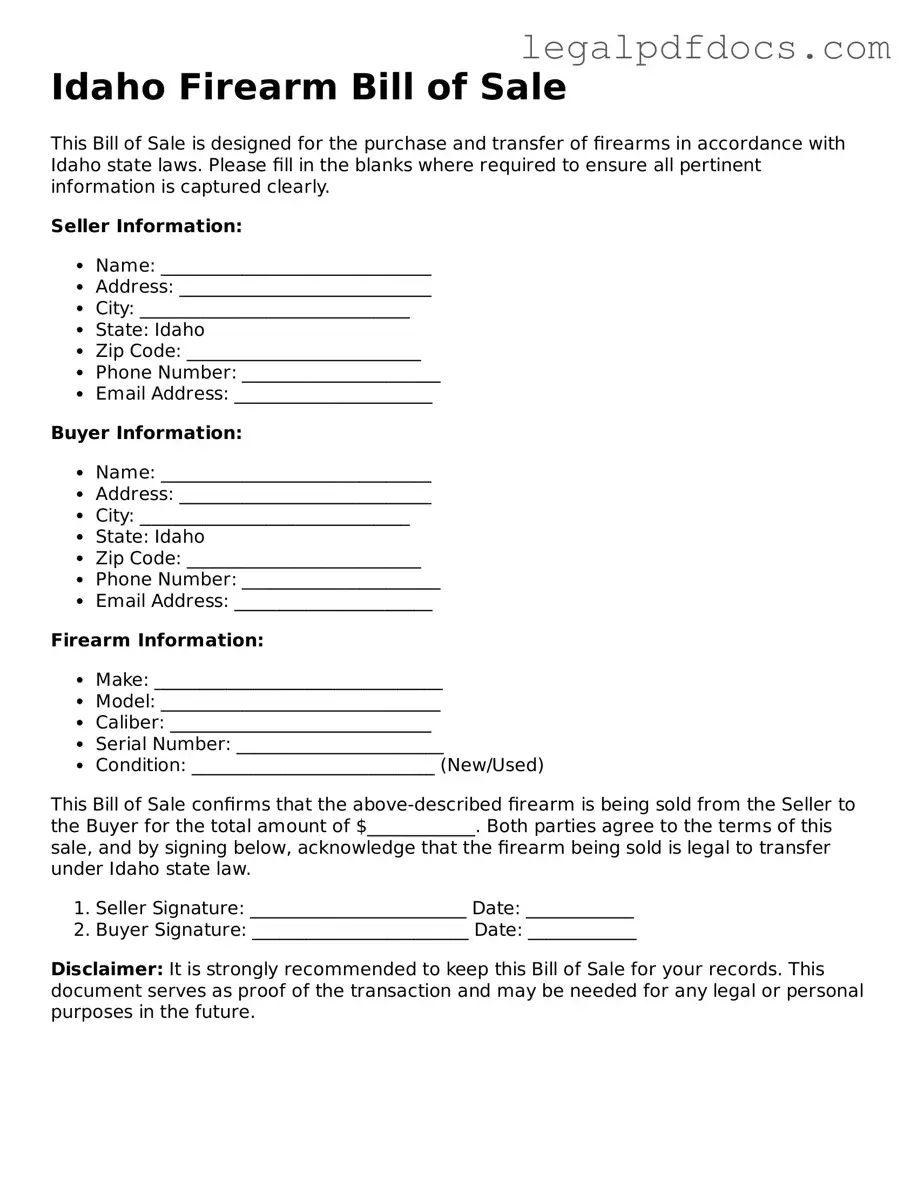 Official  Firearm Bill of Sale Form for Idaho