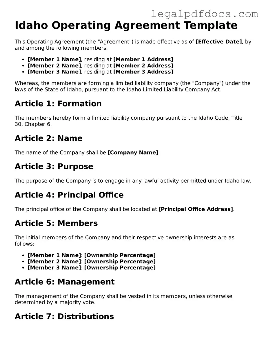 Official Operating Agreement Form for Idaho