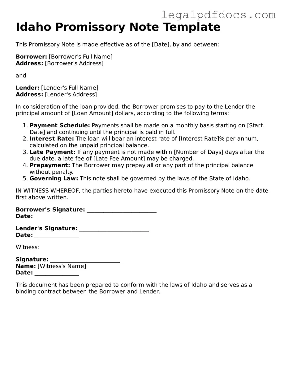 Official Promissory Note Form for Idaho