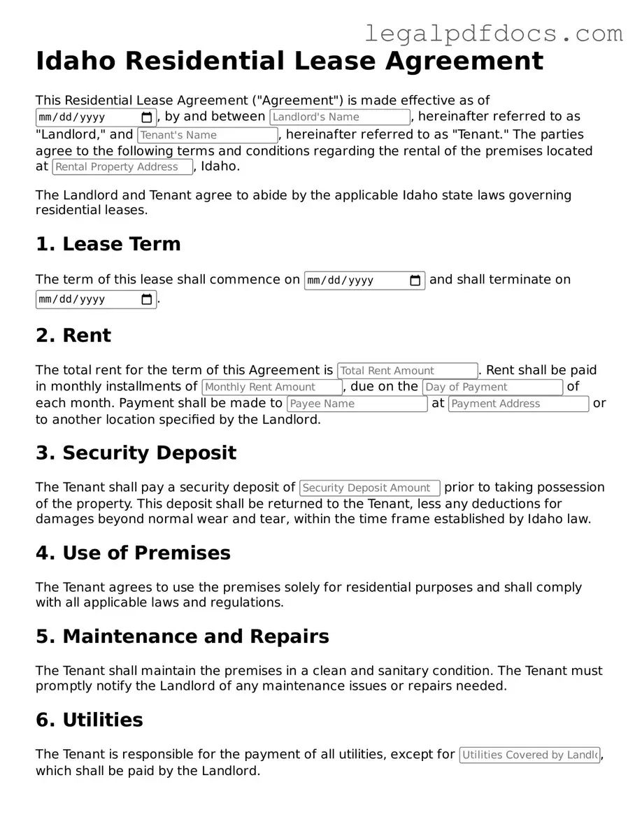 Official Residential Lease Agreement Form for Idaho