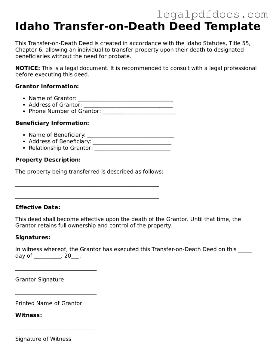 Official  Transfer-on-Death Deed Form for Idaho