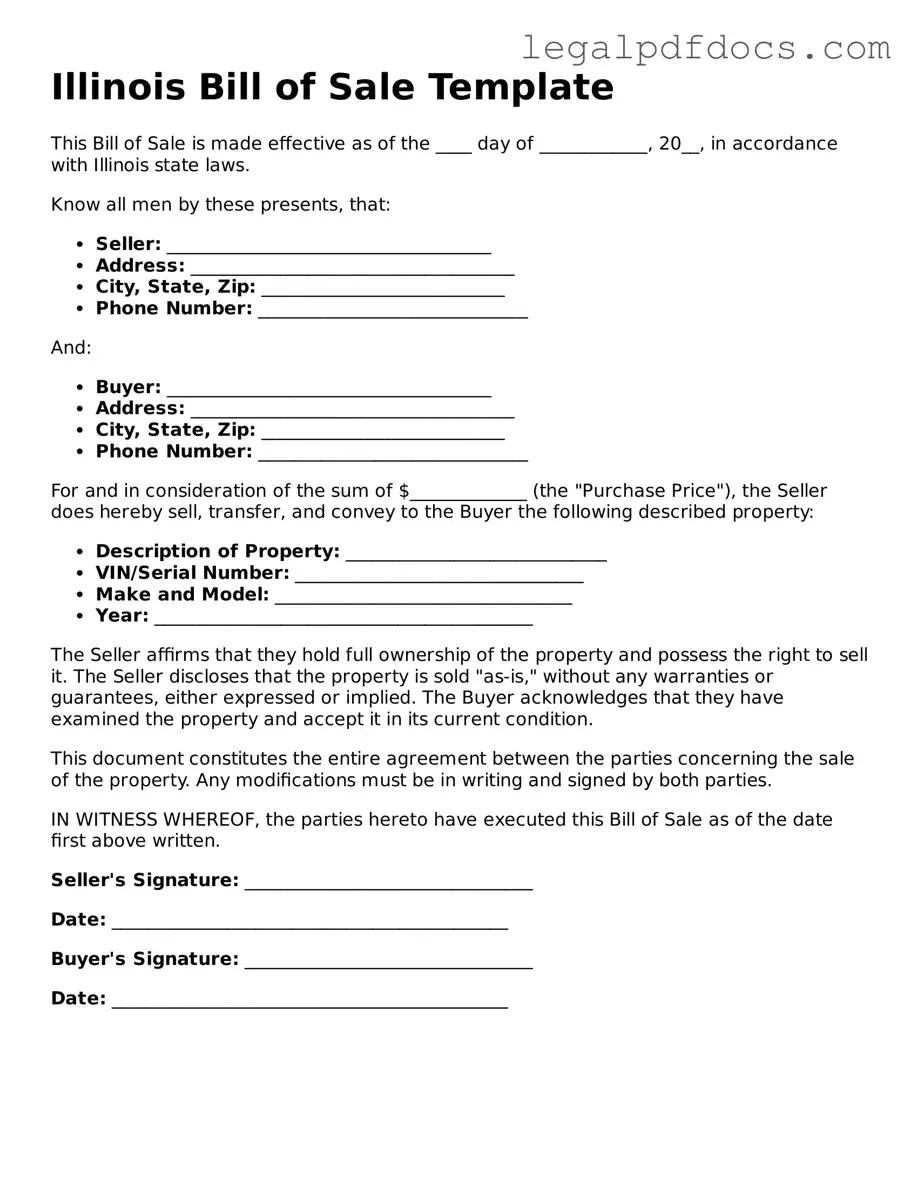 Official  Bill of Sale Form for Illinois