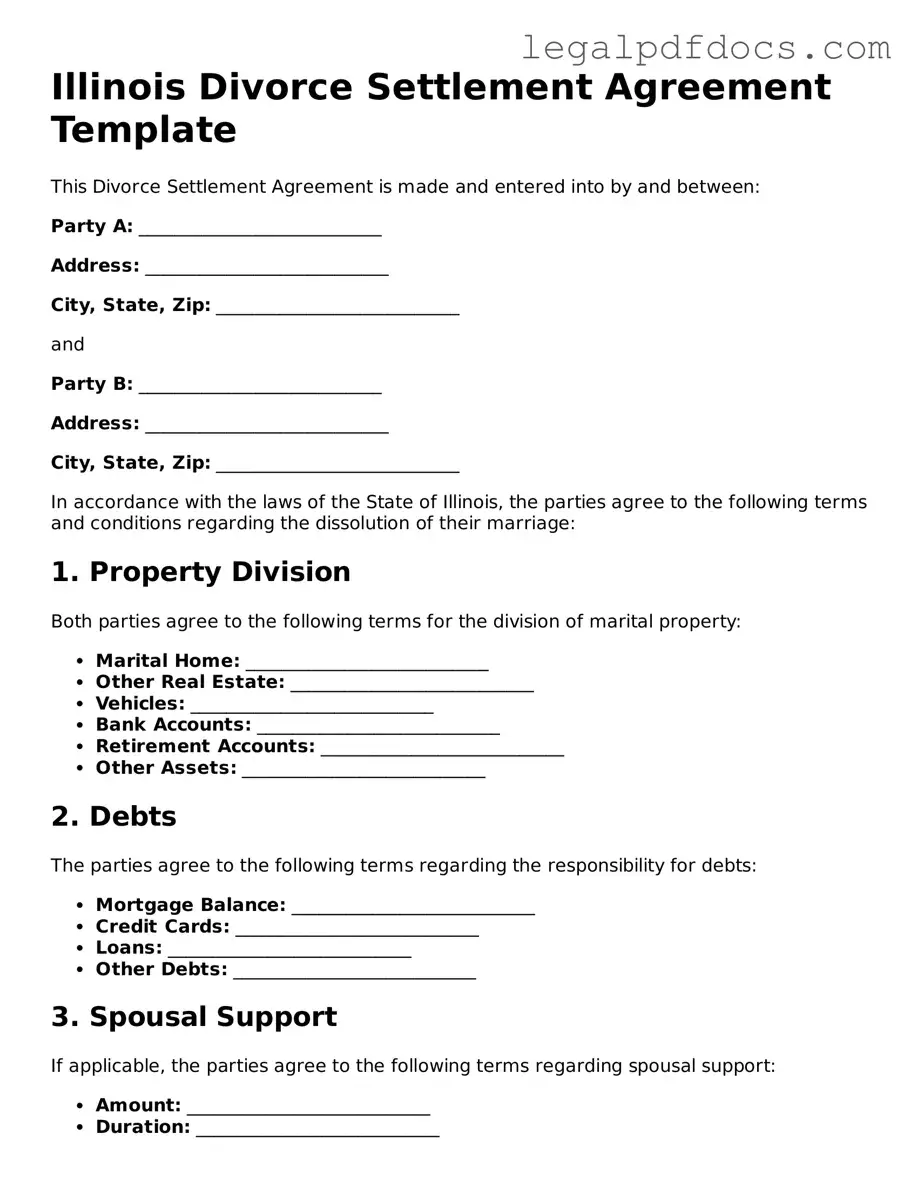 Official Divorce Settlement Agreement Form for Illinois