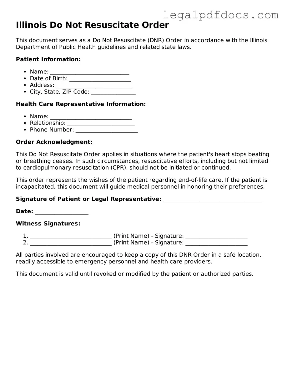 Official Do Not Resuscitate Order Form for Illinois