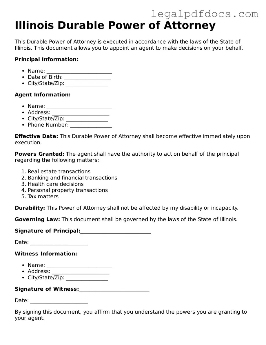 Official  Durable Power of Attorney Form for Illinois