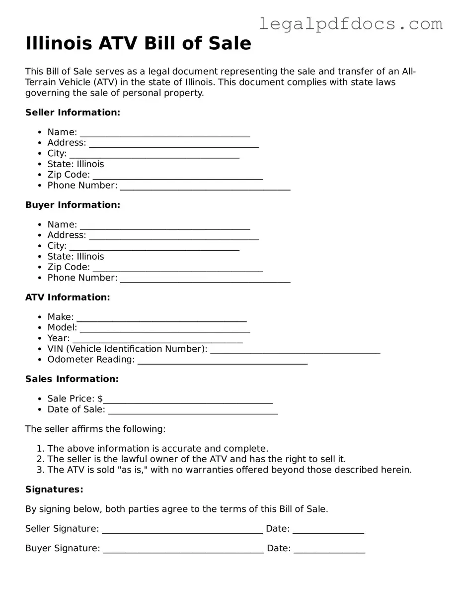 Official  ATV Bill of Sale Form for Illinois