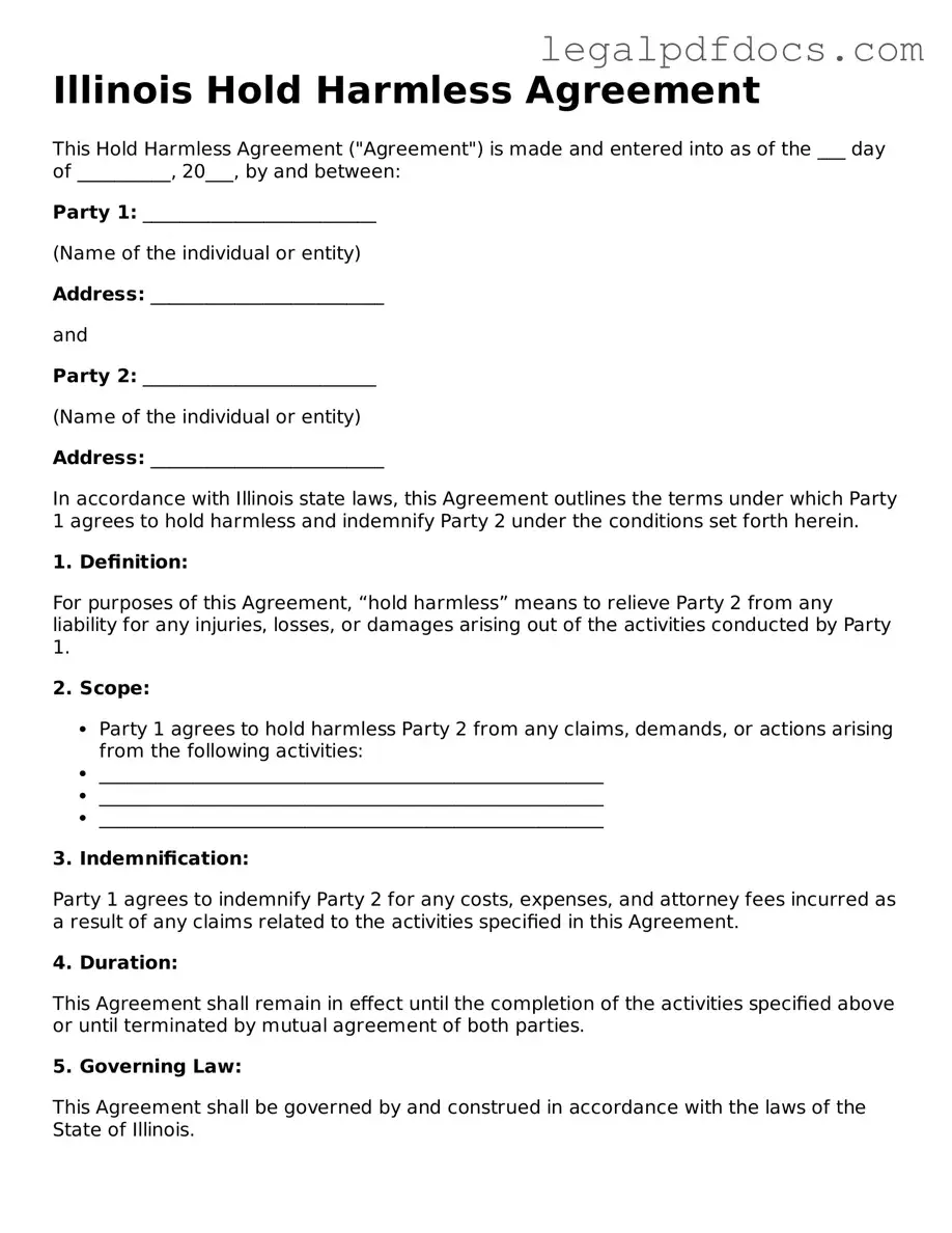 Official Hold Harmless Agreement Form for Illinois