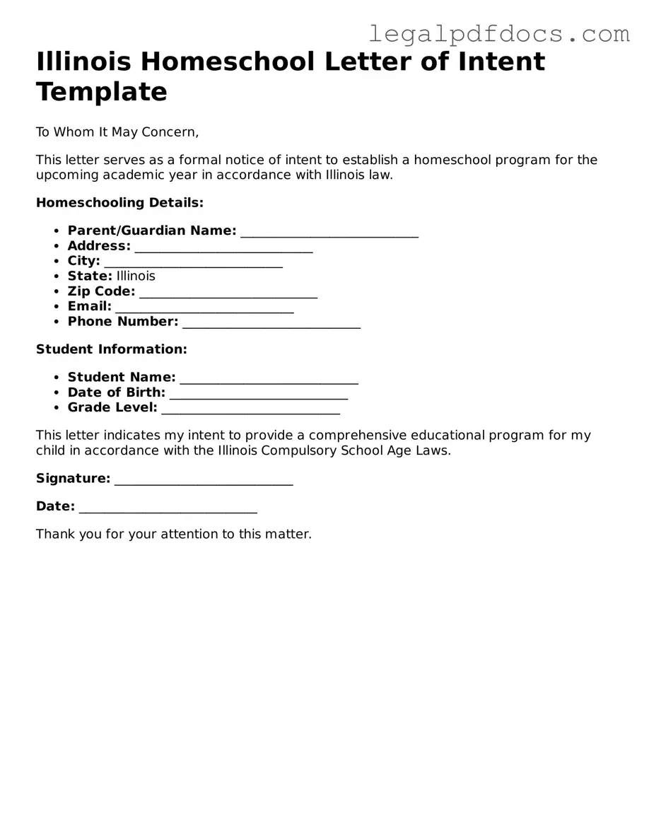 Official Homeschool Letter of Intent Form for Illinois