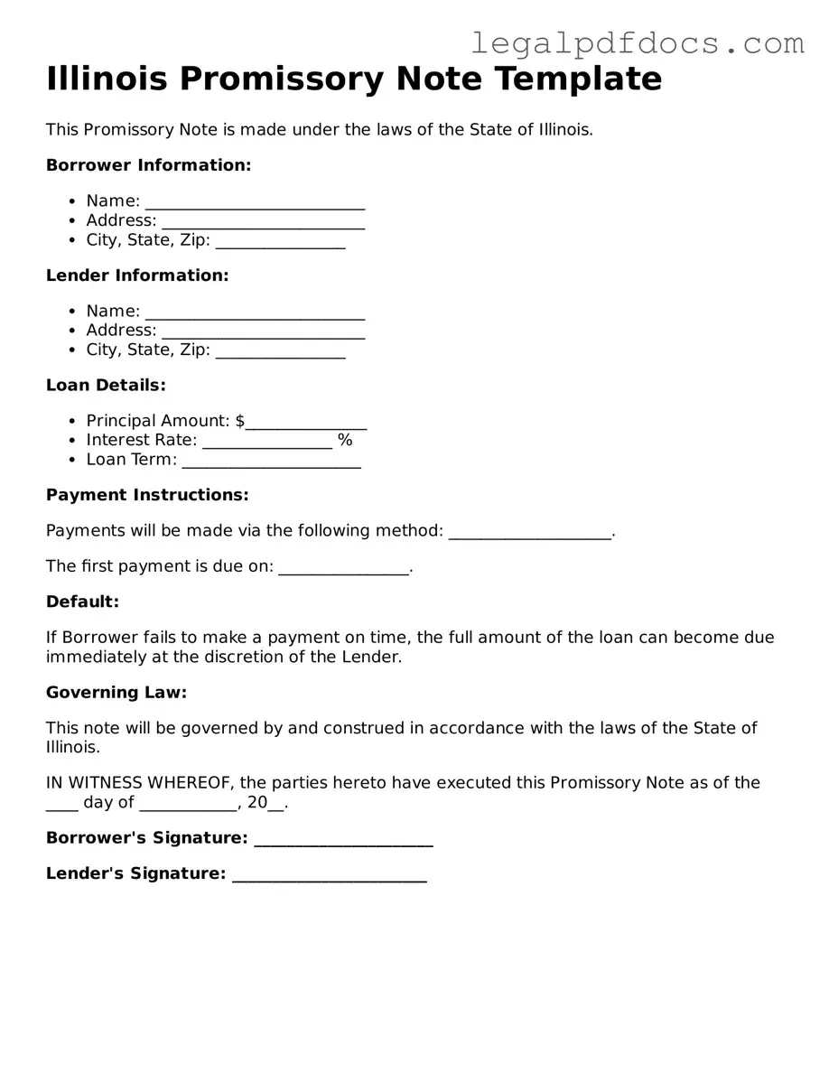 Official Promissory Note Form for Illinois