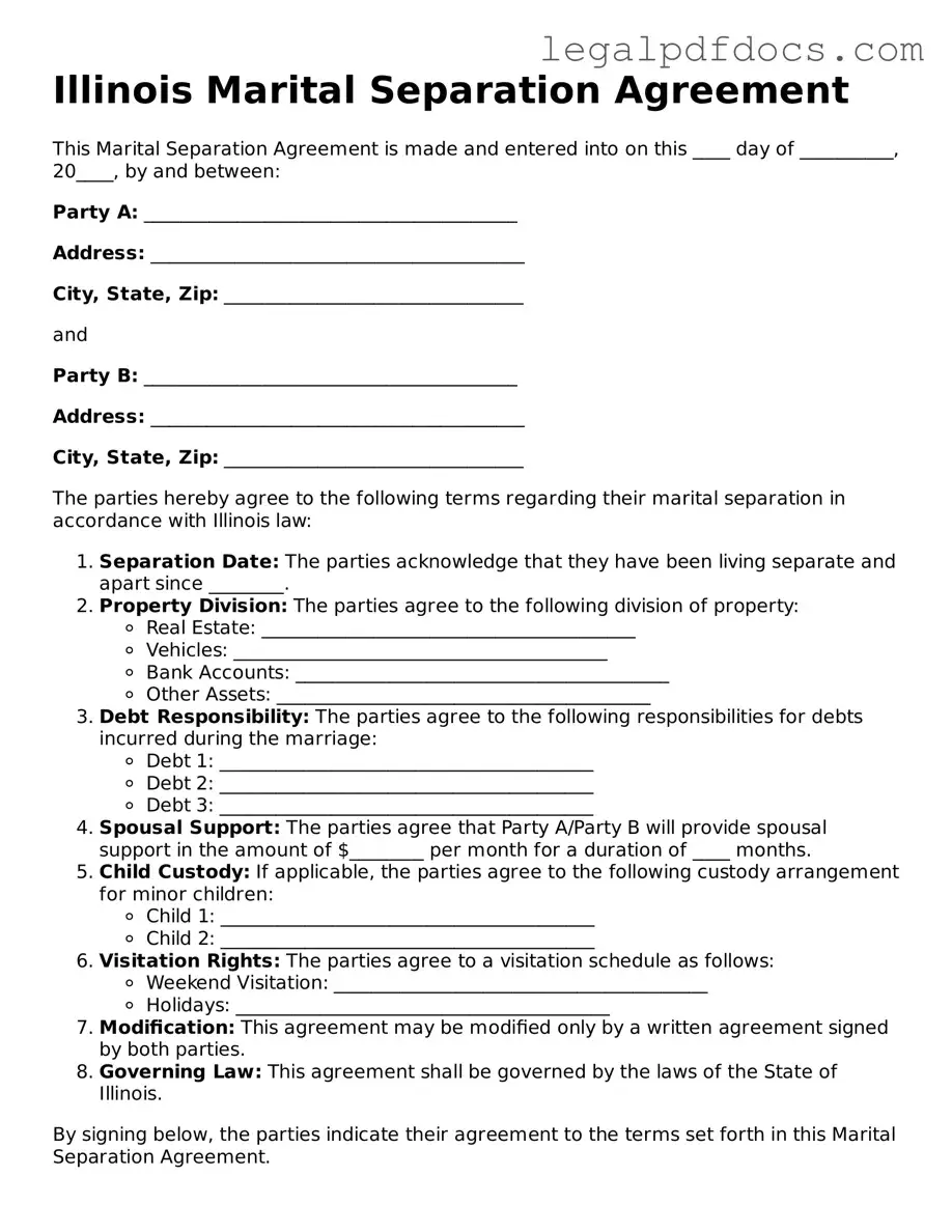 Official Marital Separation Agreement Form for Illinois