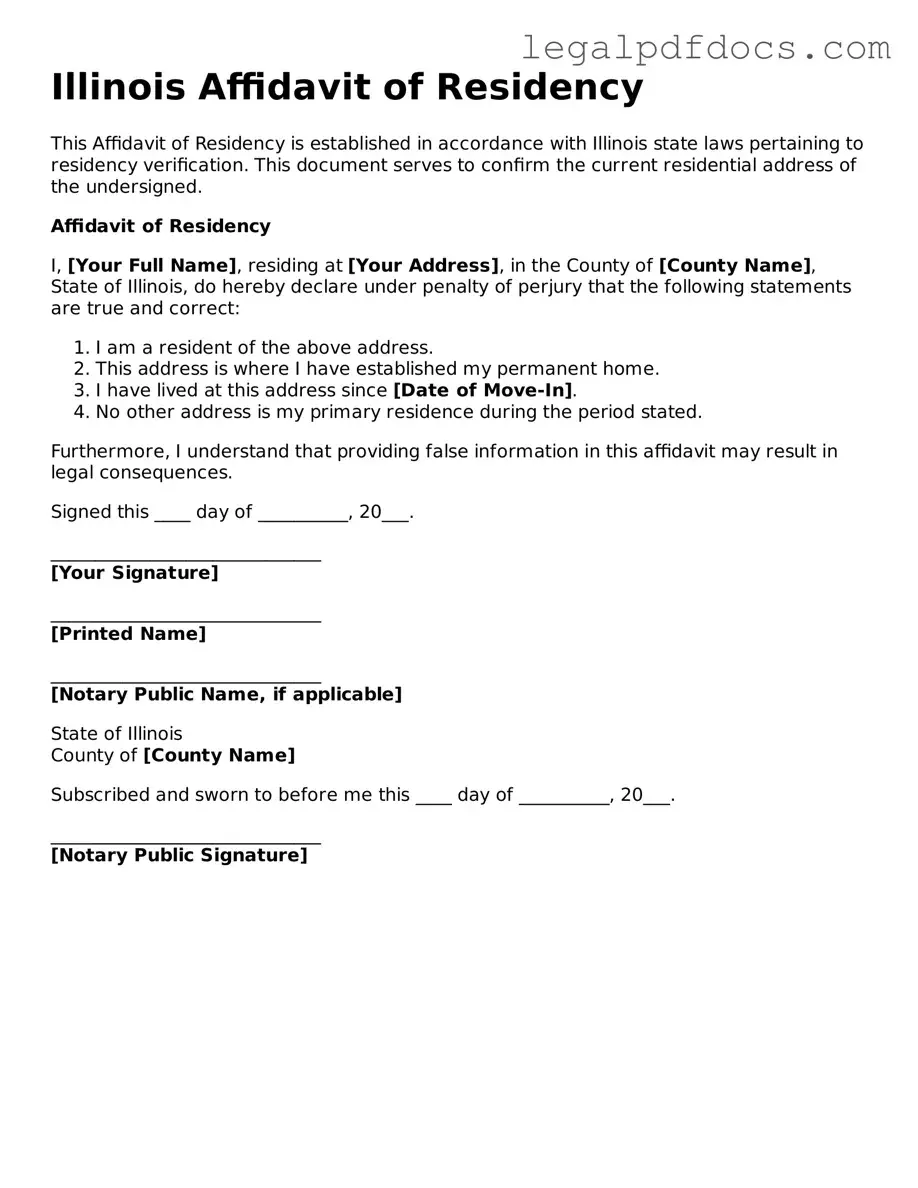 Official Affidavit of Residency Form for Illinois