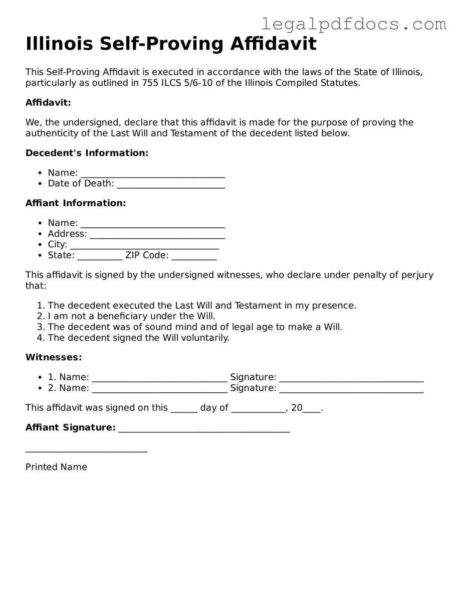 Official Self-Proving Affidavit Form for Illinois