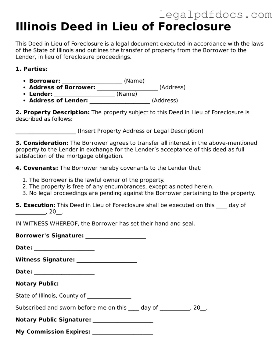 Official  Deed in Lieu of Foreclosure Form for Illinois