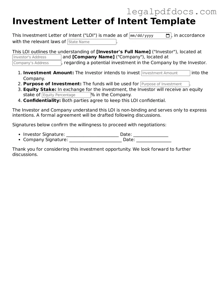 Investment Letter of Intent Template